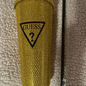 Guess Sparkling Yellow Tumbler with Black Straw
